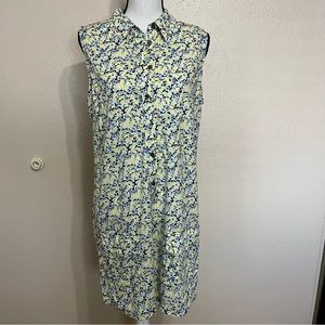 Equipment Yellow Floral Cotton Sleeveless Mini Shirt Dress Womens Size Large